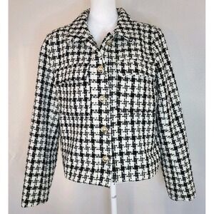 Rachel Zoe Black White Houndstooth Blazer Jacket Women's Size Large
